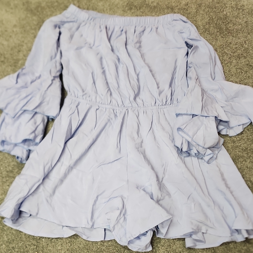 Altar'd State Light Blue Ruffle Sleeve Womans Romper